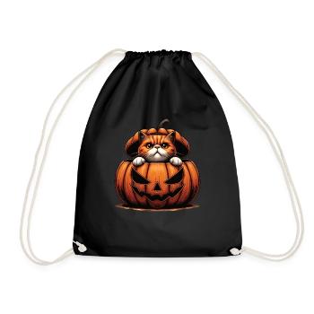 Halloween Katze Und Kürbis Für Herbst Kürbis Katze - Turnbeutel - Schwarz - Vorne