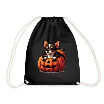 Halloween Hund, Herbst, Kürbis Chihuahua - Turnbeutel - Schwarz - Vorne