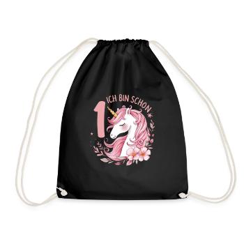 1st Birthday Girl 1 Year Horse Horses Unicorn - Drawstring Bag - black - Front