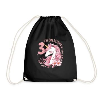 3. Geburtstag Mädchen 3 Jahre Pferd Pferde Einhorn - Turnbeutel - Schwarz - Vorne