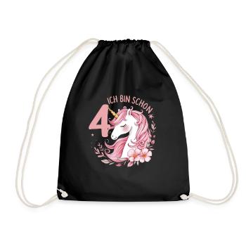 4. Geburtstag Mädchen 4 Jahre Pferd Pferde Einhorn - Turnbeutel - Schwarz - Vorne