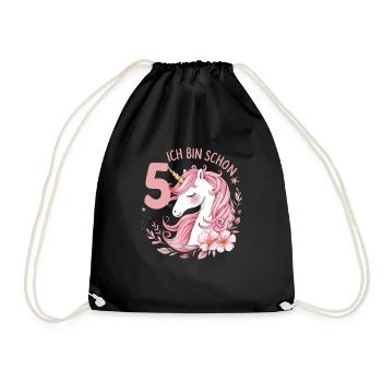 5th Birthday Girl 5 Years Horse Horses Unicorn - Drawstring Bag - black - Front