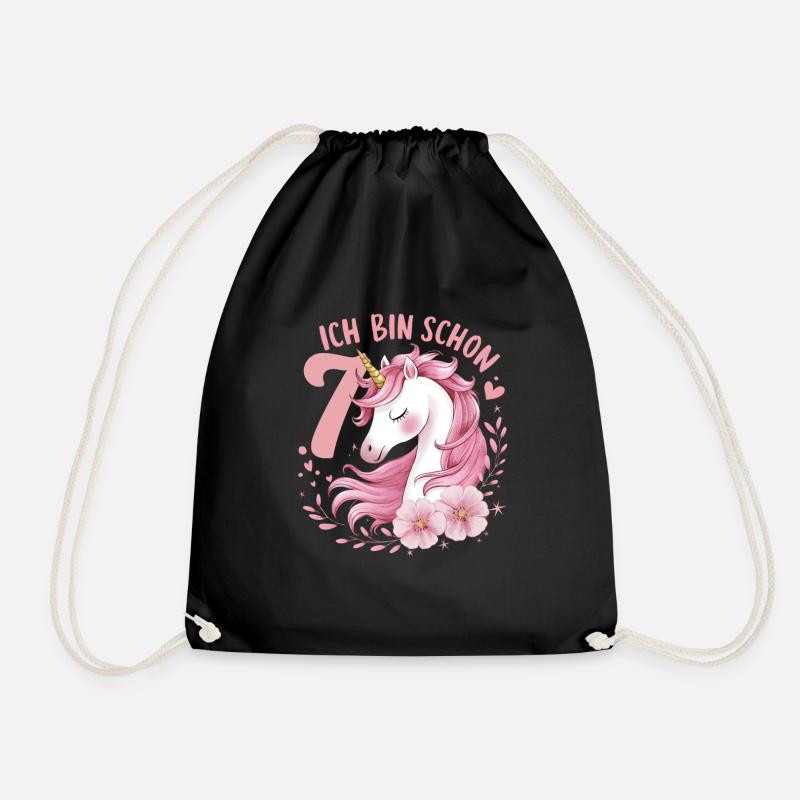 7. Geburtstag Mädchen 7 Jahre Pferd Pferde Einhorn - Turnbeutel - Schwarz