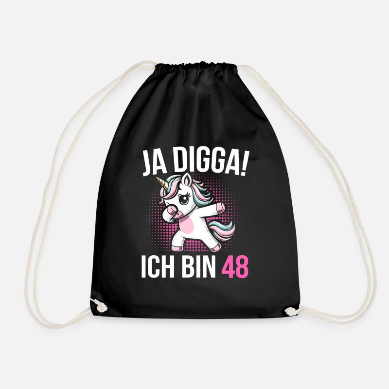 48. Geburtstag Frauen Einhorn Geschenk - Turnbeutel - Schwarz