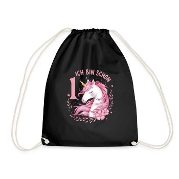 1st Birthday Girl 1 Year Horse Horses Unicorn - Drawstring Bag - black - Front