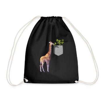 Girafe atteignant une branche avec des feuilles dans la poche - Sac de sport léger - noir - Devant