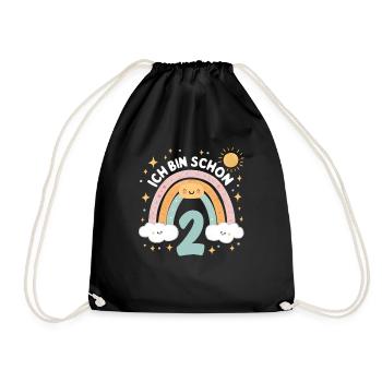 2nd Birthday Shirt Rainbow Cloud - Drawstring Bag - black - Front