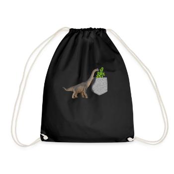 Brachiosaurus Reaching For Leaves In Fake Pocket - Drawstring Bag - black - Front