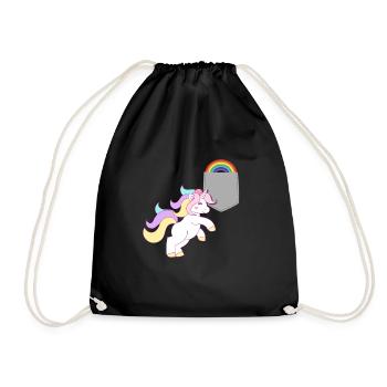 Einhorn, das den Regenbogen in Ihrer falschen Tasche erreicht Lustig - Turnbeutel - Schwarz - Vorne
