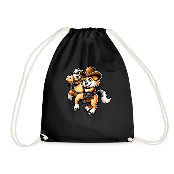 Dog riding a horse - Drawstring Bag - black - Front