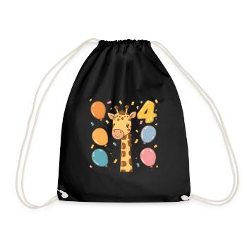 4th Birthday Giraffe Children's Birthday Party - Drawstring Bag - black - Front