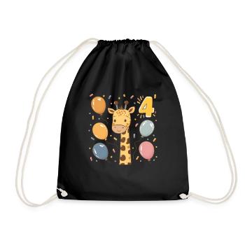 4th Birthday Giraffe Children's Birthday Party - Drawstring Bag - black - Front