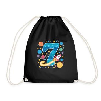 7th Birthday Boys 7 Years Planet Birthday - Drawstring Bag - black - Front
