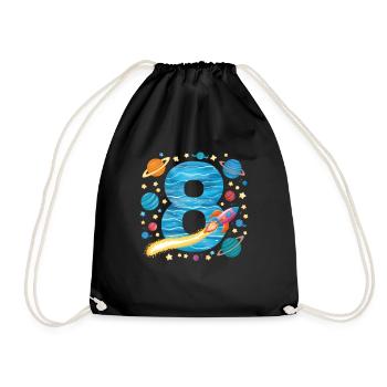 8th Birthday Boys 8 Years Planet Birthday - Drawstring Bag - black - Front