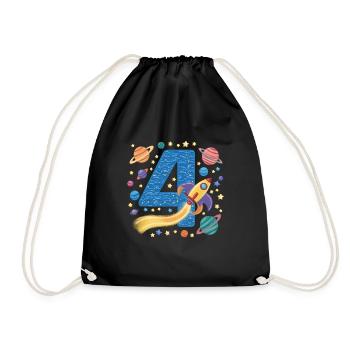 4th Birthday Boys 4 Years Planet Birthday - Drawstring Bag - black - Front