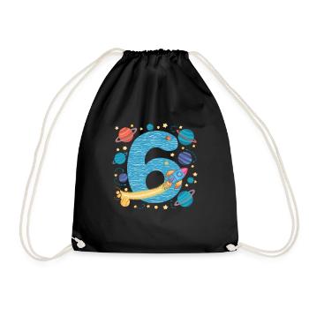6th Birthday Boys 6 Years Planet Birthday - Drawstring Bag - black - Front