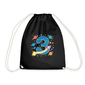 3rd Birthday Boys 3 Years Planet Birthday - Drawstring Bag - black - Front