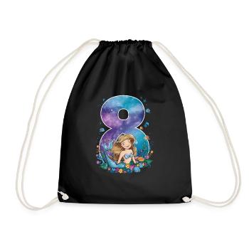 8th Birthday Girl 8 Years Mermaid Party - Drawstring Bag - black - Front