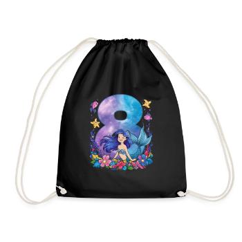 8th Birthday Girl 8 Years Mermaid Party - Drawstring Bag - black - Front