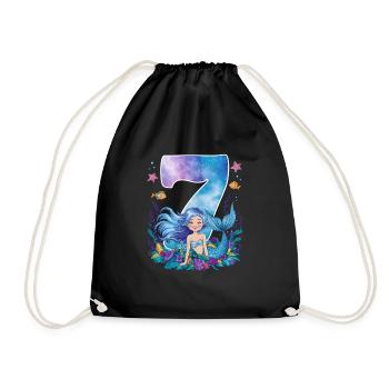 7th Birthday Girl 7 Years Mermaid Party - Drawstring Bag - black - Front
