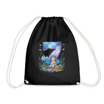 7th Birthday Girl 7 Years Mermaid Party - Drawstring Bag - black - Front