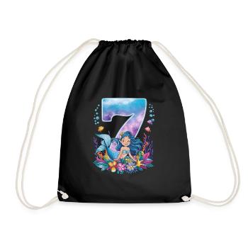 7th Birthday Girl 7 Years Mermaid Party - Drawstring Bag - black - Front