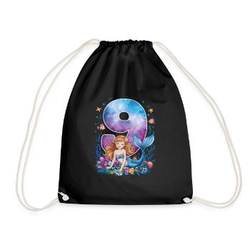 9th Birthday Girl 9 Years Mermaid Party - Drawstring Bag - black - Front