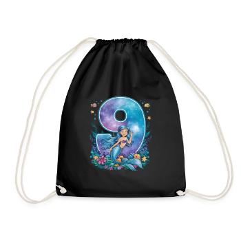 9th Birthday Girl 9 Years Mermaid Party - Drawstring Bag - black - Front