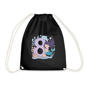 8th Birthday Girl 8 Years Mermaid Party - Drawstring Bag - black - Front