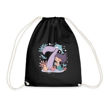 7th Birthday Girl 7 Years Mermaid Party - Drawstring Bag - black - Front