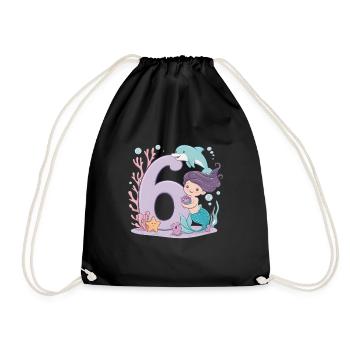 6th Birthday Girl 6 Years Mermaid Party - Drawstring Bag - black - Front