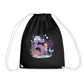 5ème anniversaire fille 5 ans sirène fête - Sac de sport léger - noir - Devant