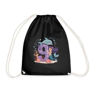 9th Birthday Girl 9 Years Mermaid Party - Drawstring Bag - black - Front