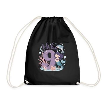 9th Birthday Girl 9 Years Mermaid Party - Drawstring Bag - black - Front