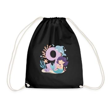 9th Birthday Girl 9 Years Mermaid Party - Drawstring Bag - black - Front