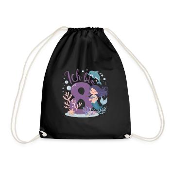 8th Birthday Girl 8 Years Mermaid Party - Drawstring Bag - black - Front
