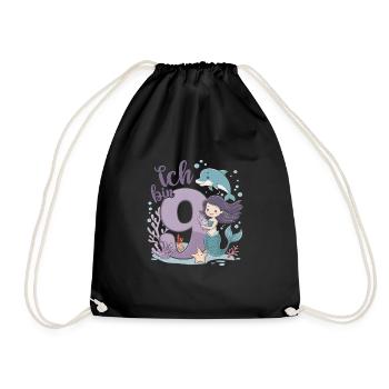 9th Birthday Girl 9 Years Mermaid Party - Drawstring Bag - black - Front