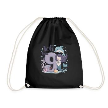 9th Birthday Girl 9 Years Mermaid Party - Drawstring Bag - black - Front