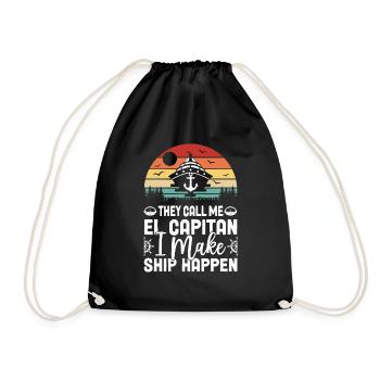 Ship Yacht Boat Vintage Captain - Drawstring Bag - black - Front