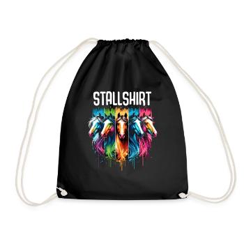 Pferde Stall Geschenk Gbeurtstag Reiten - Turnbeutel - Schwarz - Vorne