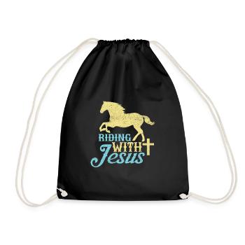 Jesus and Horses Riding Riding - Drawstring Bag - black - Front