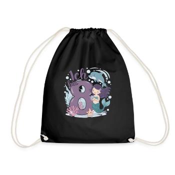 8th Birthday Girl 8 Years Mermaid Party - Drawstring Bag - black - Front