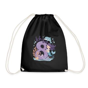8th Birthday Girl 8 Years Mermaid Party - Drawstring Bag - black - Front