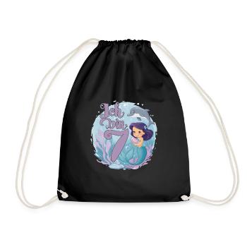 7th Birthday Girl 7 Years Mermaid Party - Drawstring Bag - black - Front