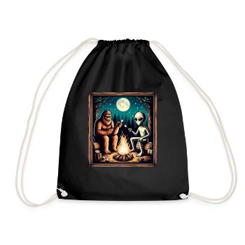 Bigfoot with alien at the campfire - Drawstring Bag - black - Front