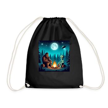Bigfoot with alien at the campfire - Drawstring Bag - black - Front