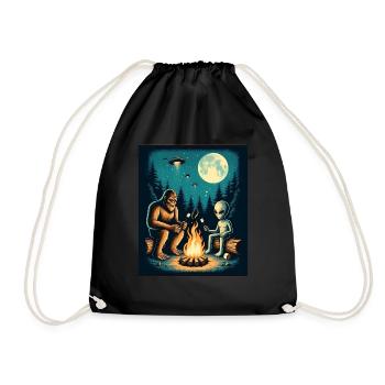 Bigfoot with alien at the campfire - Drawstring Bag - black - Front