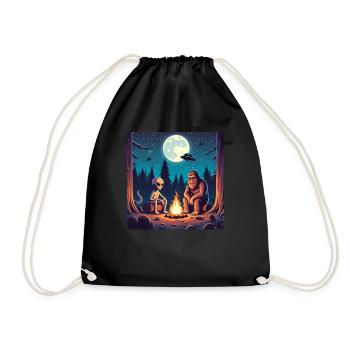 Bigfoot with alien at the campfire - Drawstring Bag - black - Front