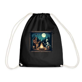 Bigfoot with alien at the campfire - Drawstring Bag - black - Front