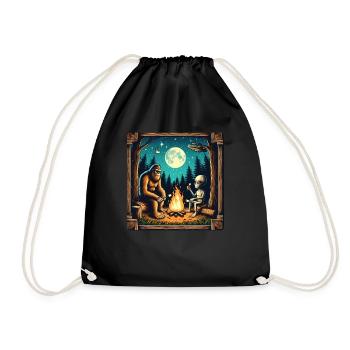 Bigfoot with alien at the campfire - Drawstring Bag - black - Front